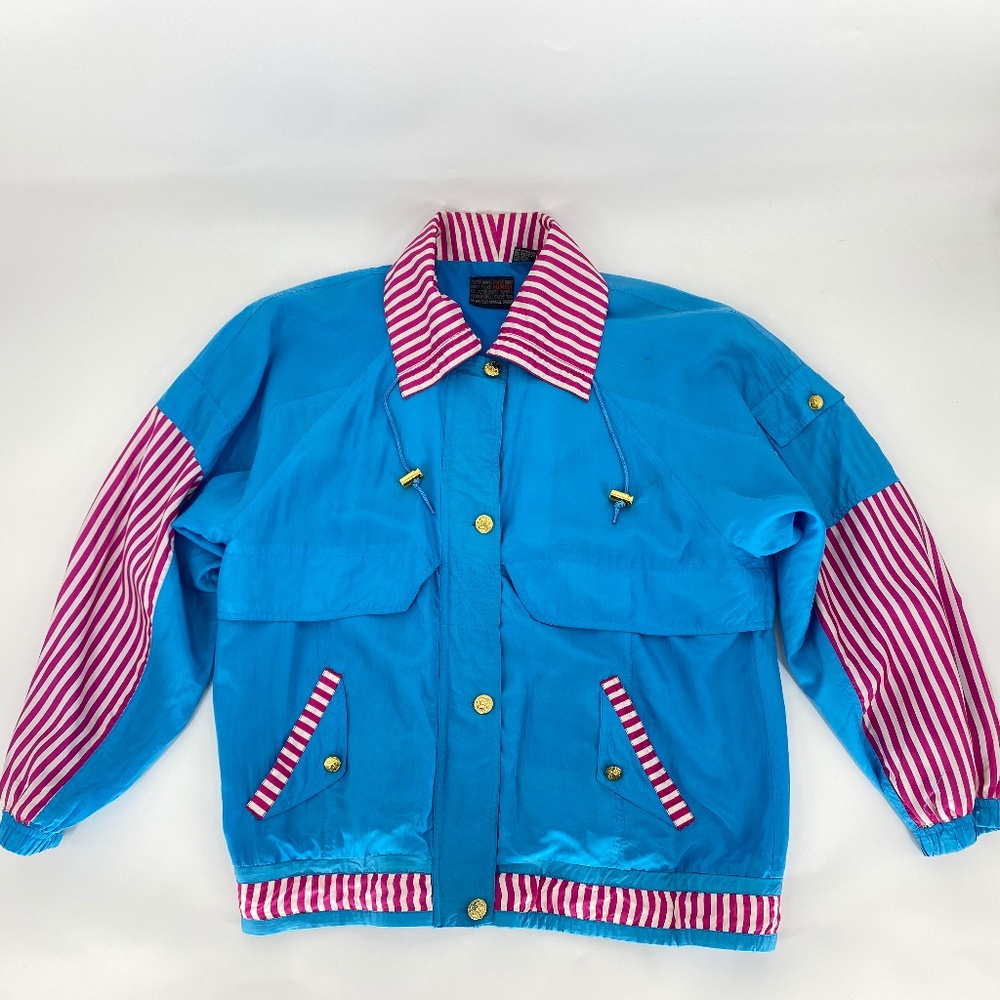 Mureli Vintage 80s Blue Silk Windbreaker Jacket